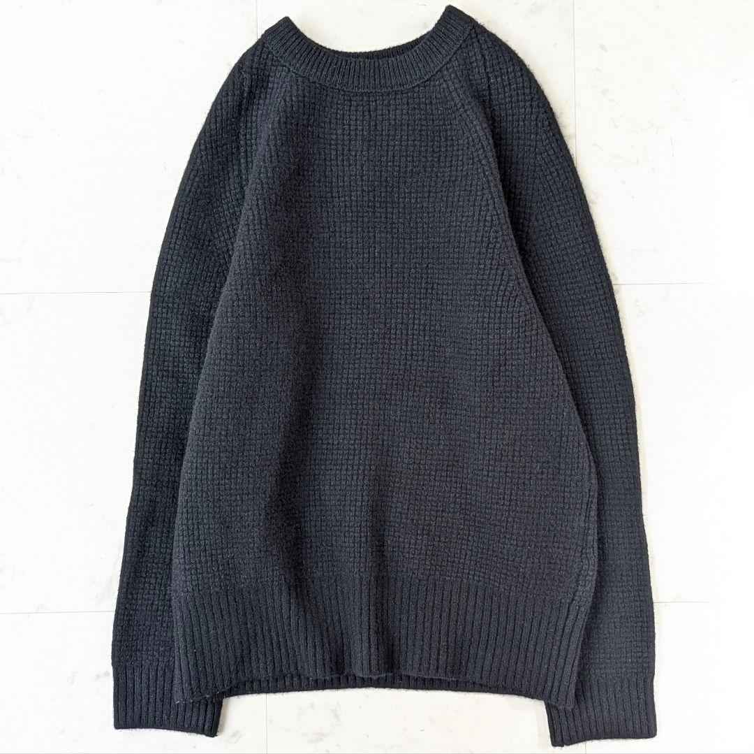 美品【大きいサイズL】エストネーション ウールカシミヤワッフルセーター ブラック