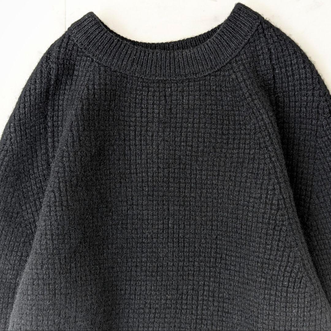 美品【大きいサイズL】エストネーション ウールカシミヤワッフルセーター ブラック