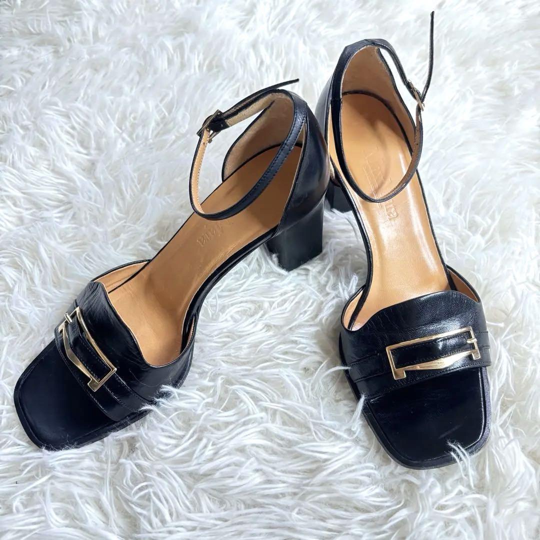 ✨Max Mara ✨ レザーストラップ　ミュールサンダル　ゴールドバックル22