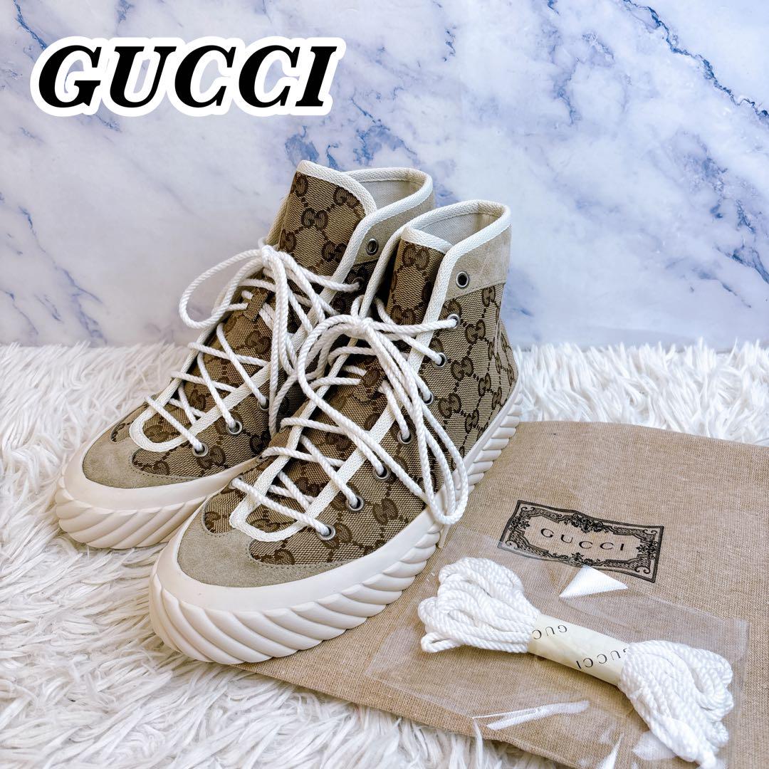 良品 GUCCI グッチ GGキャンバス ハイカットスニーカー サイズ6 靴