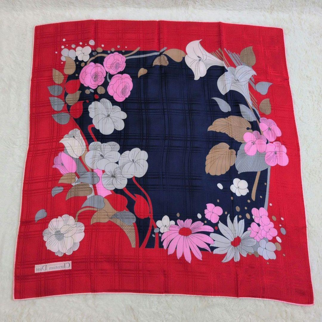 ⭐美品⭐クリスチャンディオール　花柄　スカーフ　レッド