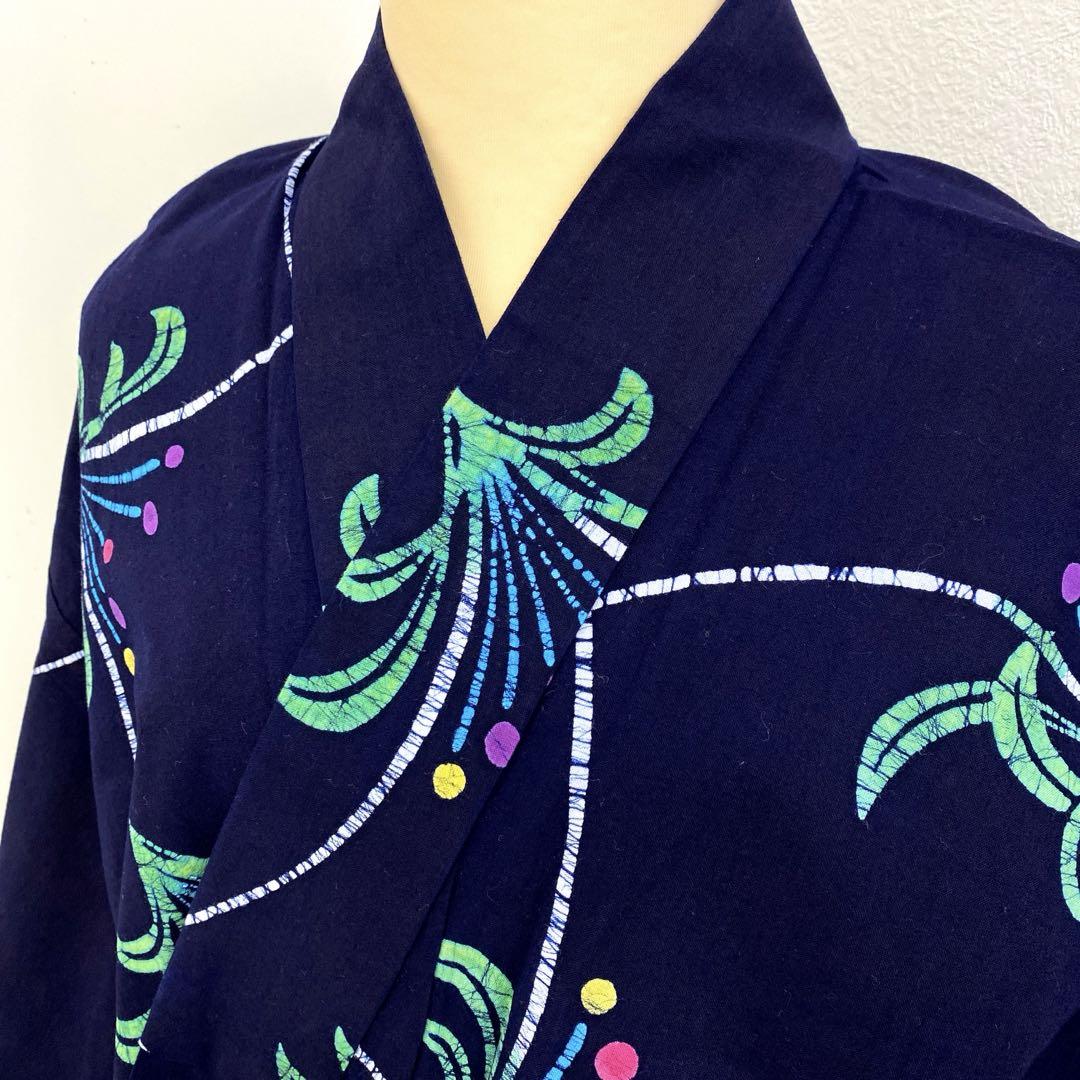 【春】20953o 浴衣　花文様　綿　ゆかた　昭和レトロ　着物
