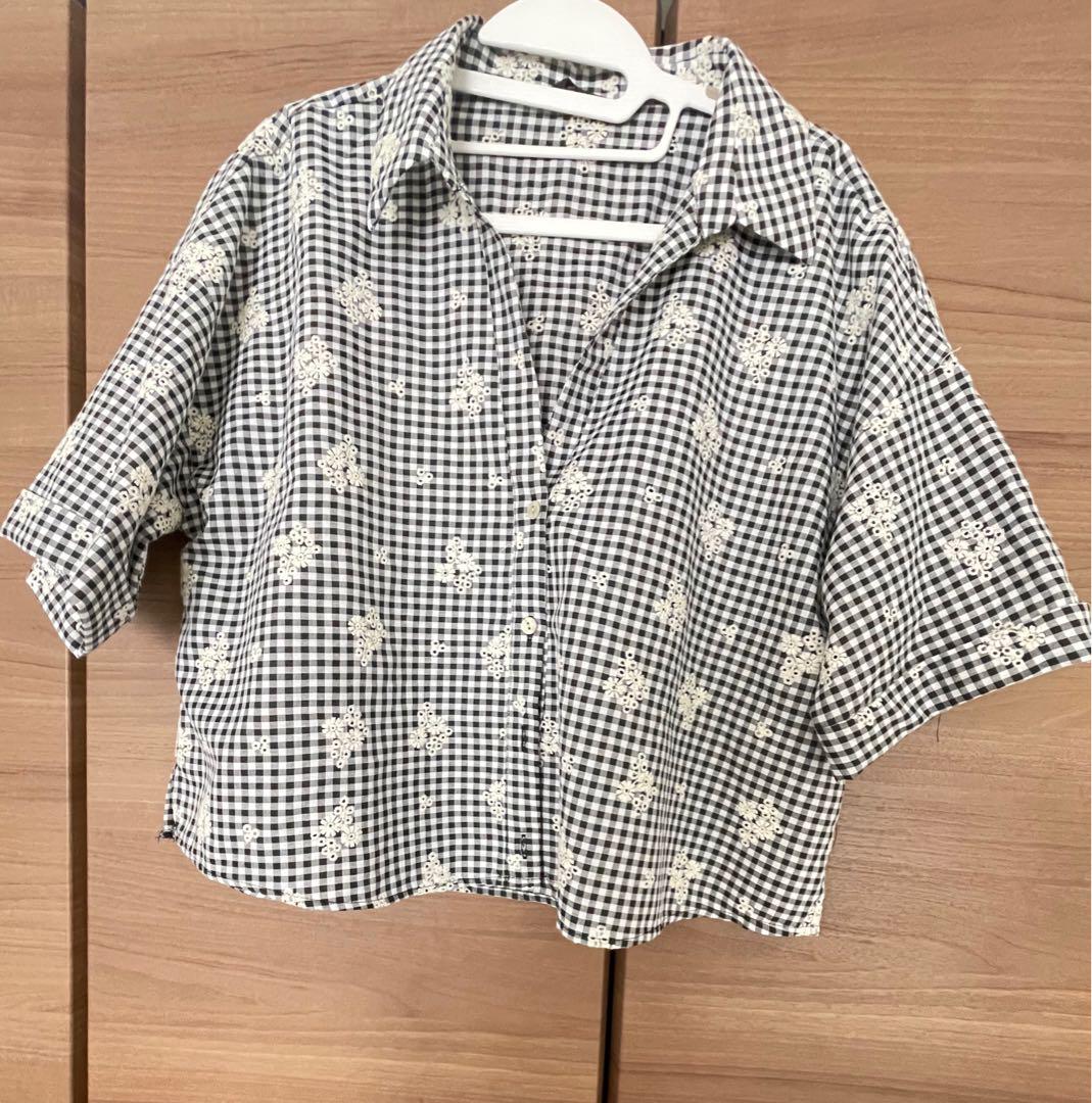 ZARA 未使用 ギンガムチェック刺繍入り半袖シャツ - メルカリ