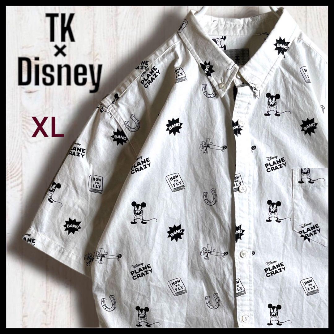 【レア☆初期ミッキー】TK × Disney 総柄 BDシャツ 白/黒 XL 【レア☆初期ミッキー】TK × Disney 総柄 BDシャツ 白/黒 XL