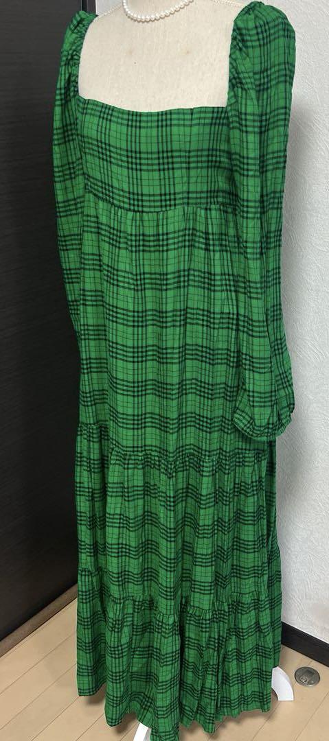新品未使用　ZARA　ロングワンピース　チェック柄　長袖パフスリーブティアードM