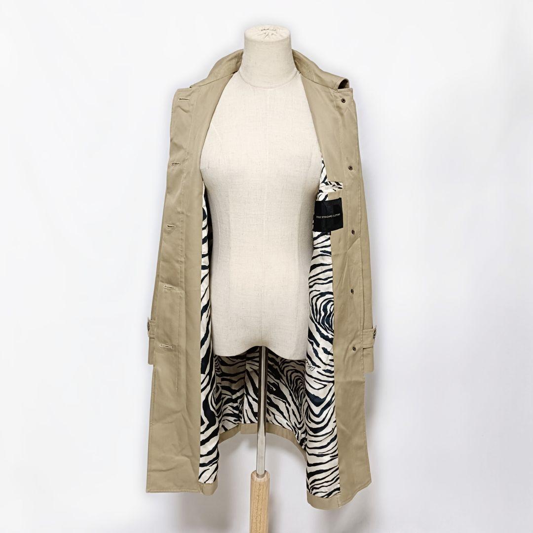 【美品】ダブスタ 比翼 ステンカラーコート 36 ゼブラ柄裏地 綿 ベージュ 【美品】ダブスタ 比翼 ステンカラーコート 36 ゼブラ柄裏地 綿 ベージュ