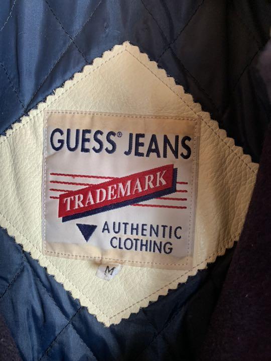 GUESS jeans レザースタジャン フード付 90s