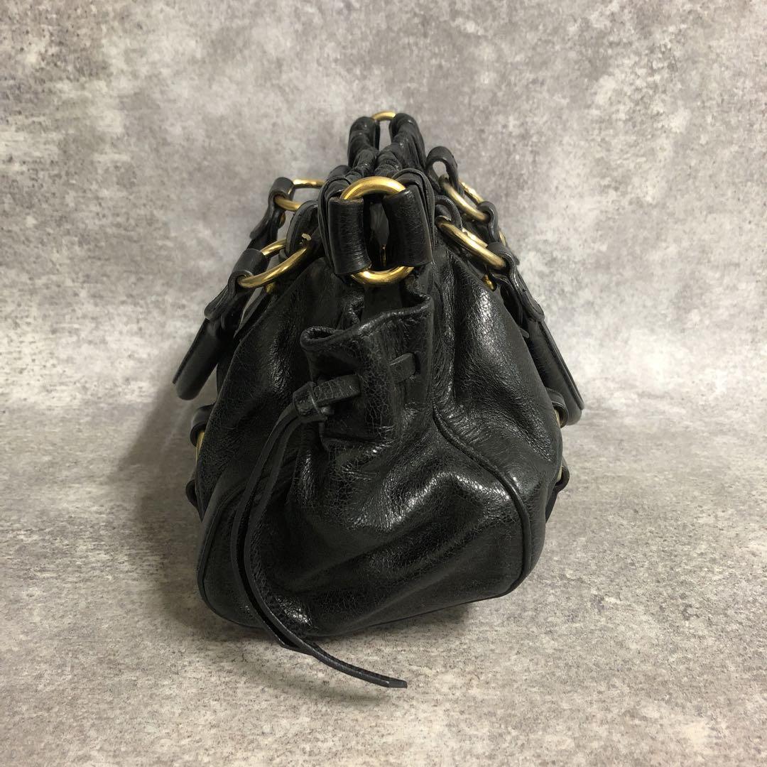 【極美品】ミュウミュウ ヴィッテロリュクス 2way ギャザー 黒 □ miumiu ヴィッテロリュクス 2way ブラック ギャザー ゴールド金具