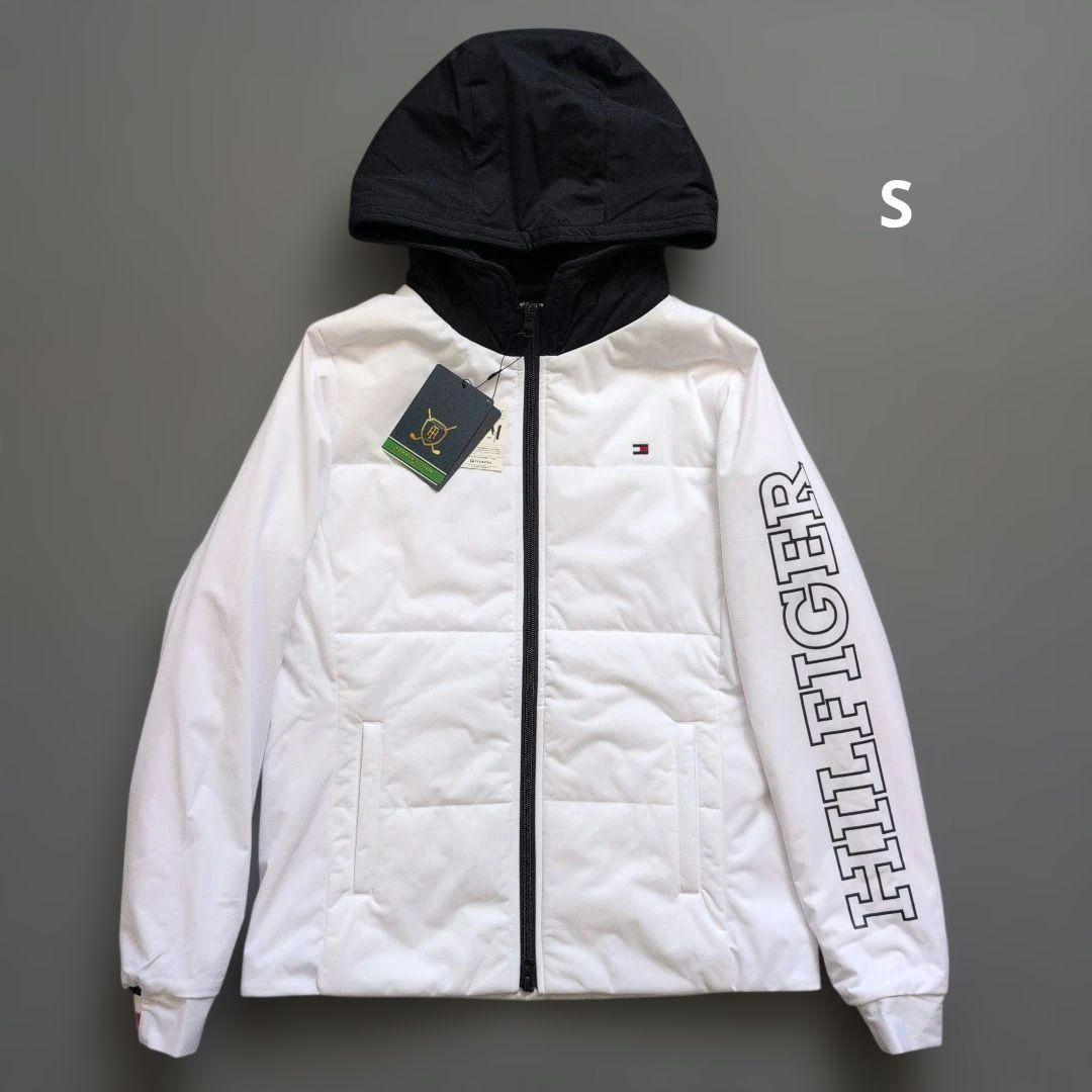 トミーヒルフィガーゴルフ 中綿フルジップジャケットパーカー白SS・TOMMY HILFIGER GOLF
