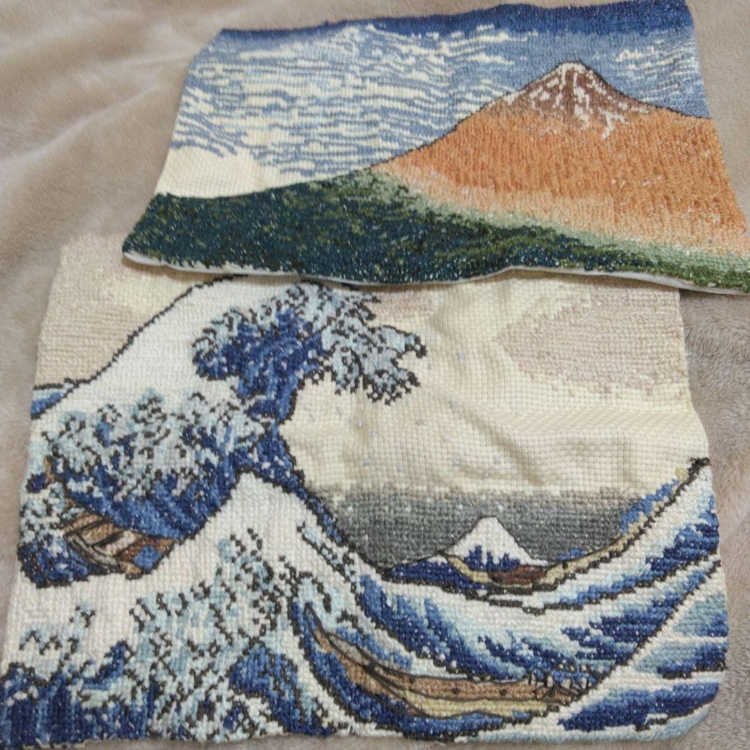 刺繍　アートギャラリー　名画　２点 葛飾北斎　ハンドメイド　刺繍完成品
