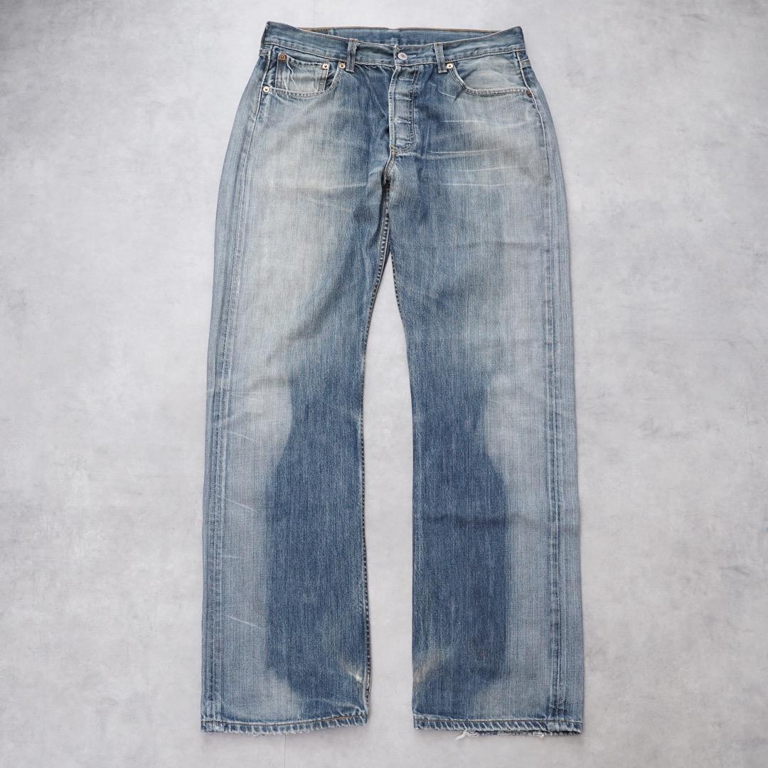 リーバイス501 Levis W34 ブルーデニム 青 00s ヒゲ 縦落ち Levi's - リーバイス501 Levis W34 ブルーデニム 青 ヒゲ 縦落ち