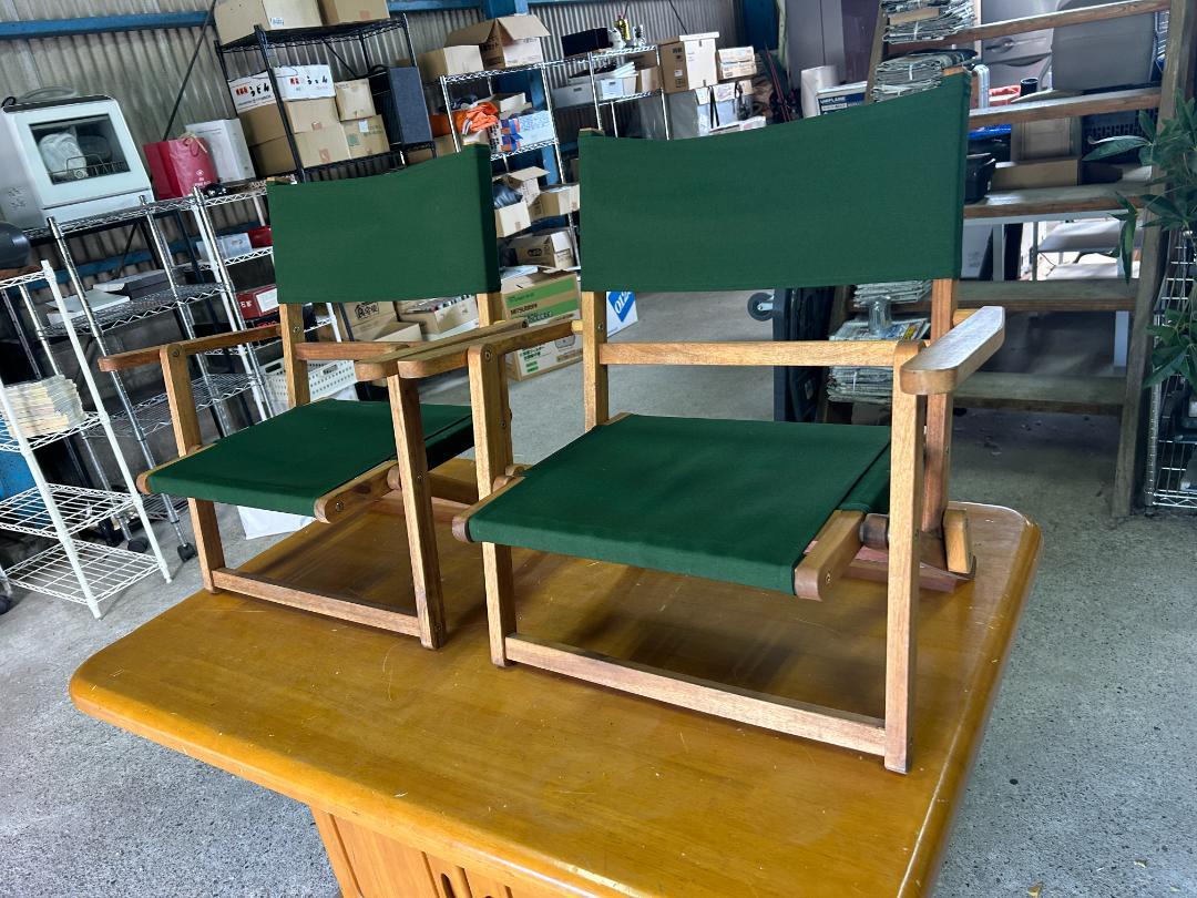 ニトリ 木製折りたたみローチェア グリーン 2脚セット 美品