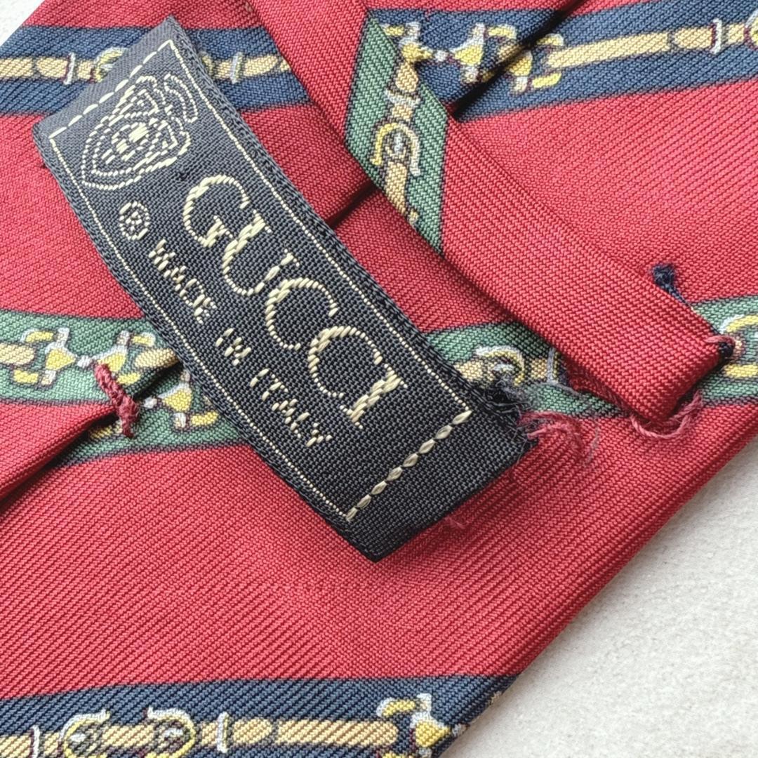 GUCCI グッチ ジャッキー 総柄ネクタイ シルク100% レッド　イタリア製