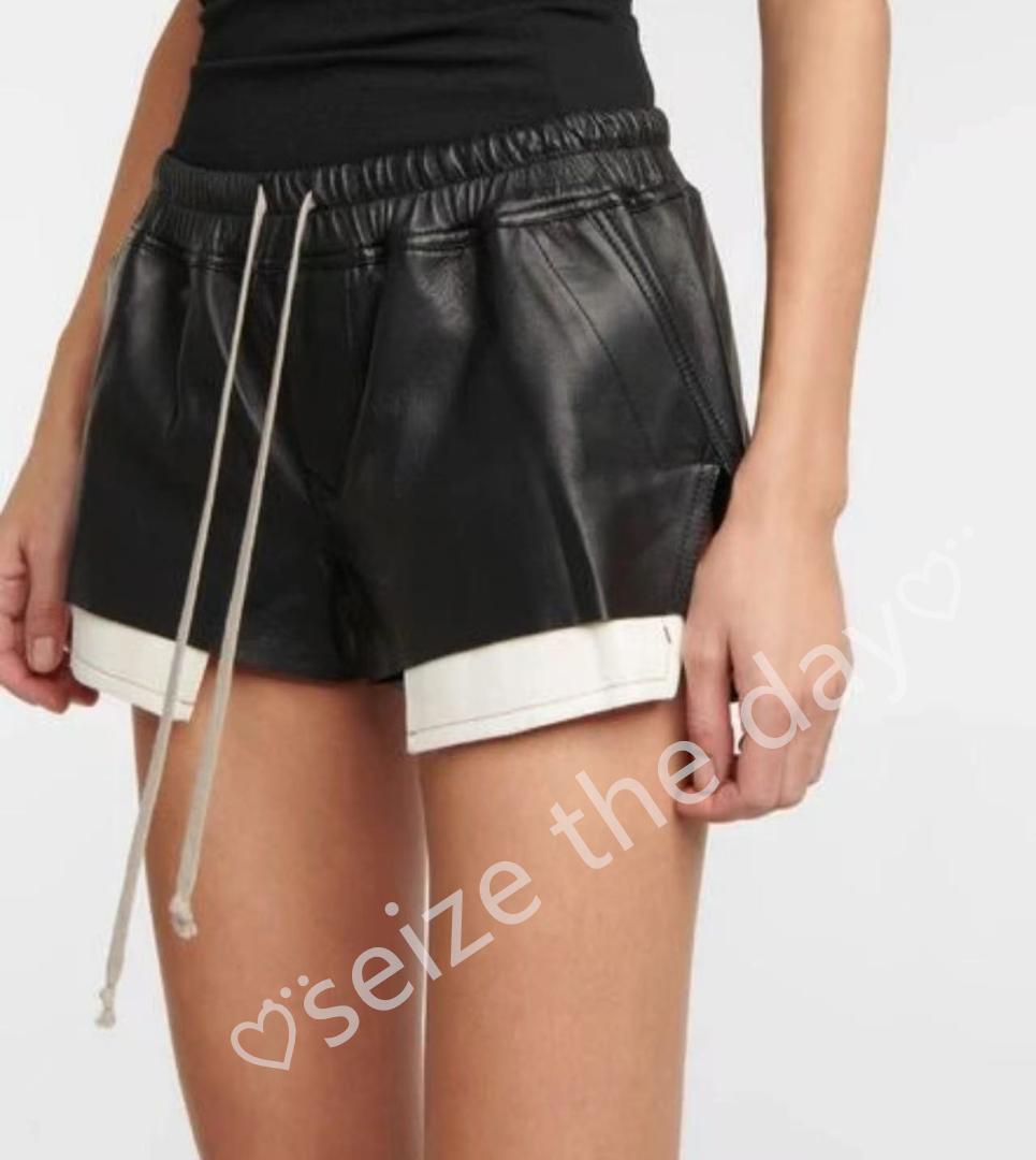 RickOwensレディース レザー ドローストリング ショートパンツ S