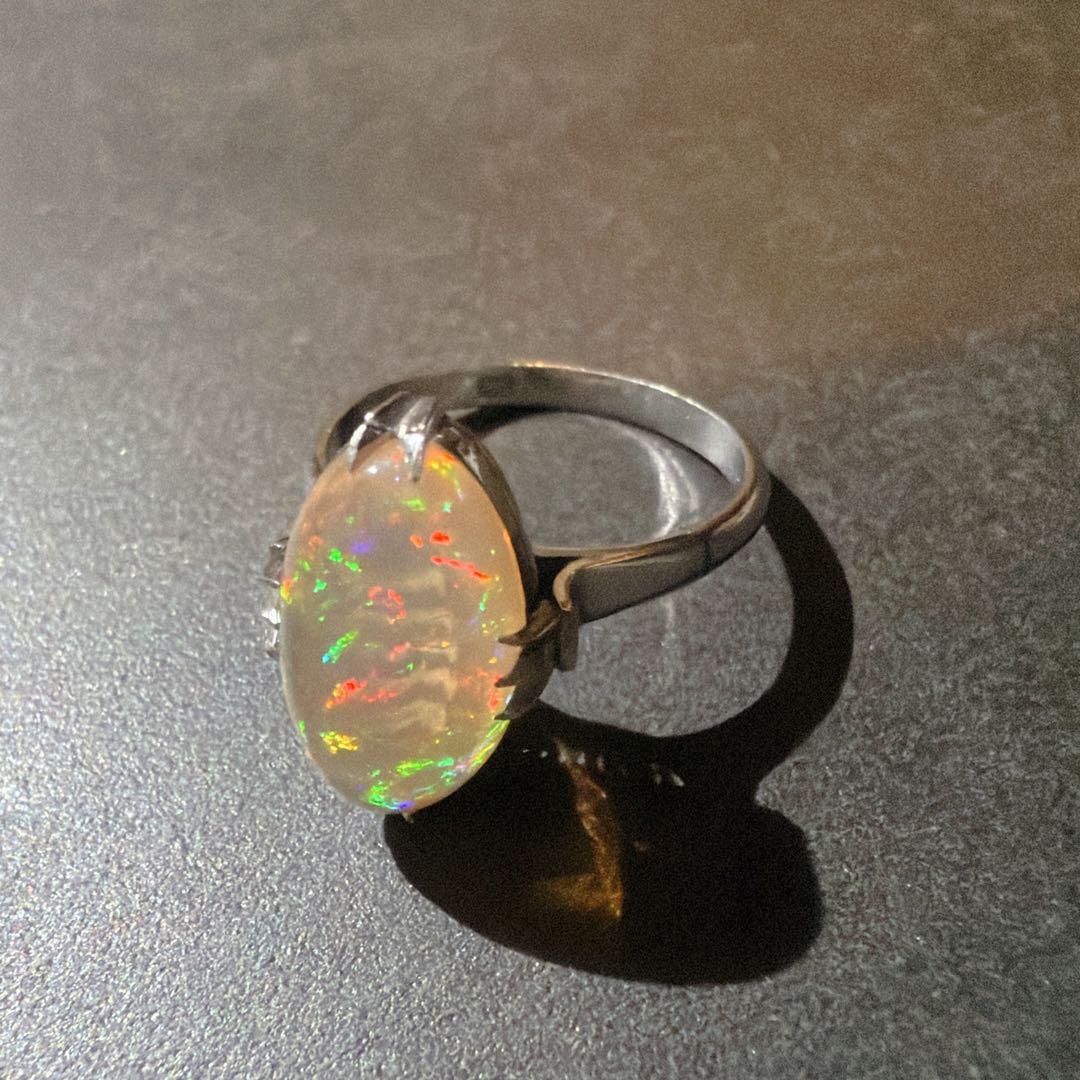 大粒オパール プラチナリング 約10号 3g目立った傷や汚れなし