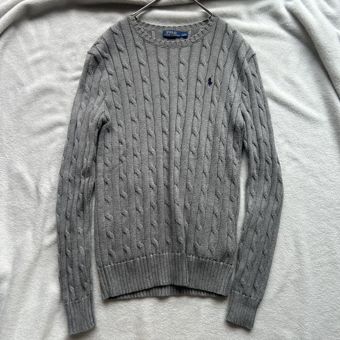 大人気！POLO RALPH LAUREN コットン ケーブルニット グレー S