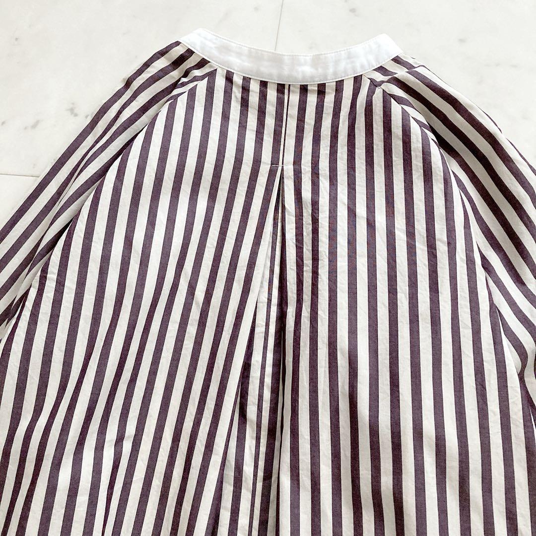 極美品 希少 SHIPS 長袖フリルデザインブラウス ストライプ