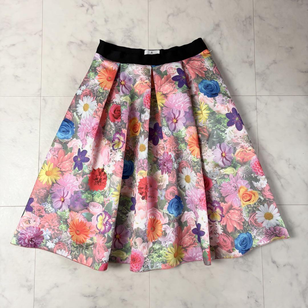 【美品】LANVIN en Bleu 花柄 フラワー フレアスカート 36