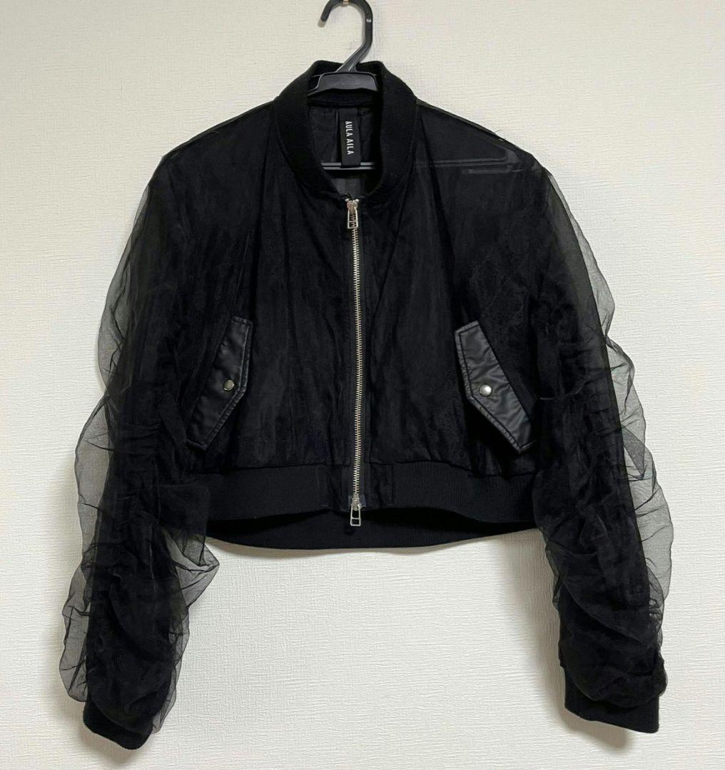 24AW AULA ΑILA　シアーレースブルゾン　ブラック　袖ギャザー
