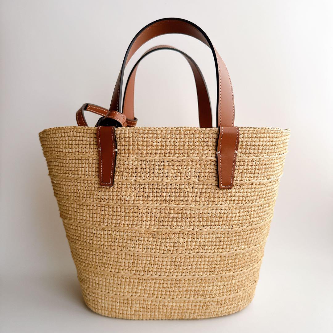 未使用級 セリーヌ ティーン サプル クラシック パニエ ラフィア カーフスキン