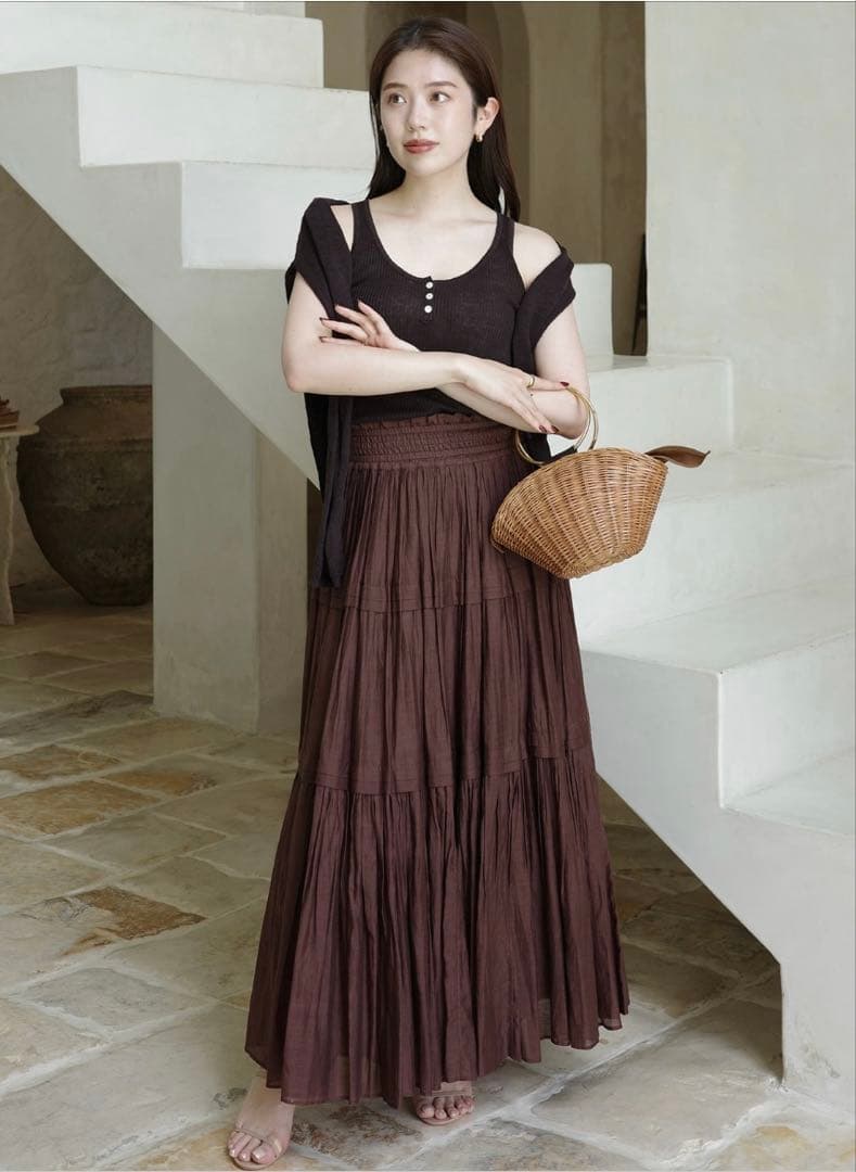 anuans IndiaシルクブレンドティアードスカートM・anuans