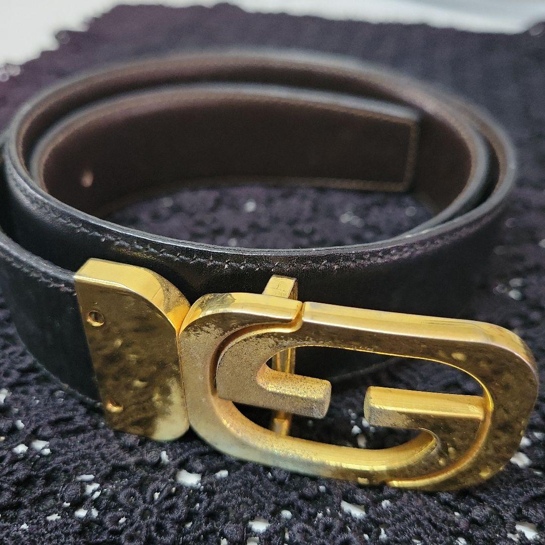 GUCCIブラックレザー ベルト ゴールドバックル イタリア製