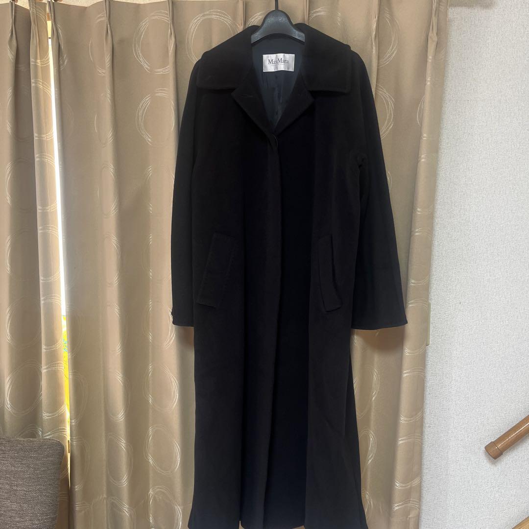 【美品】MaxMara 黒 ロングコート　白タグ