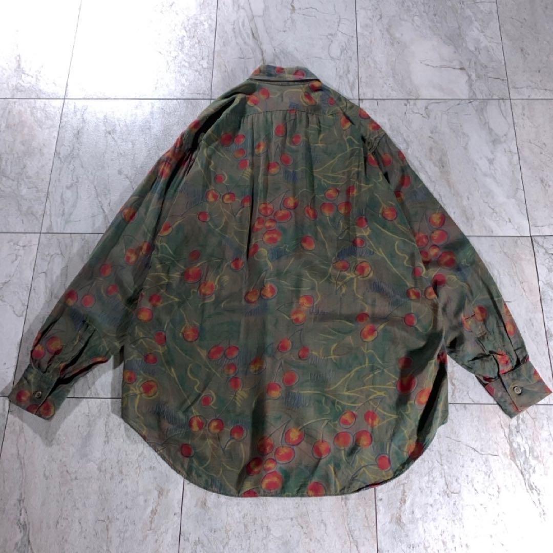 80s 90s ポールスミス レーヨン 総柄 シャツ 長袖 カーキ オリーブ