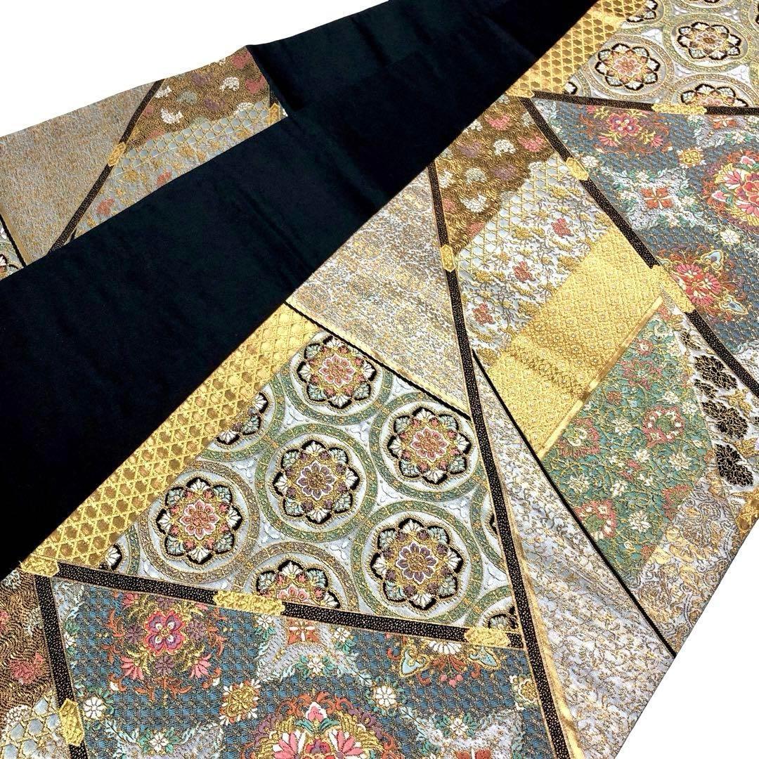 袋帯 本金箔 煌びやかで美しい華柄模様 金糸 O-3869