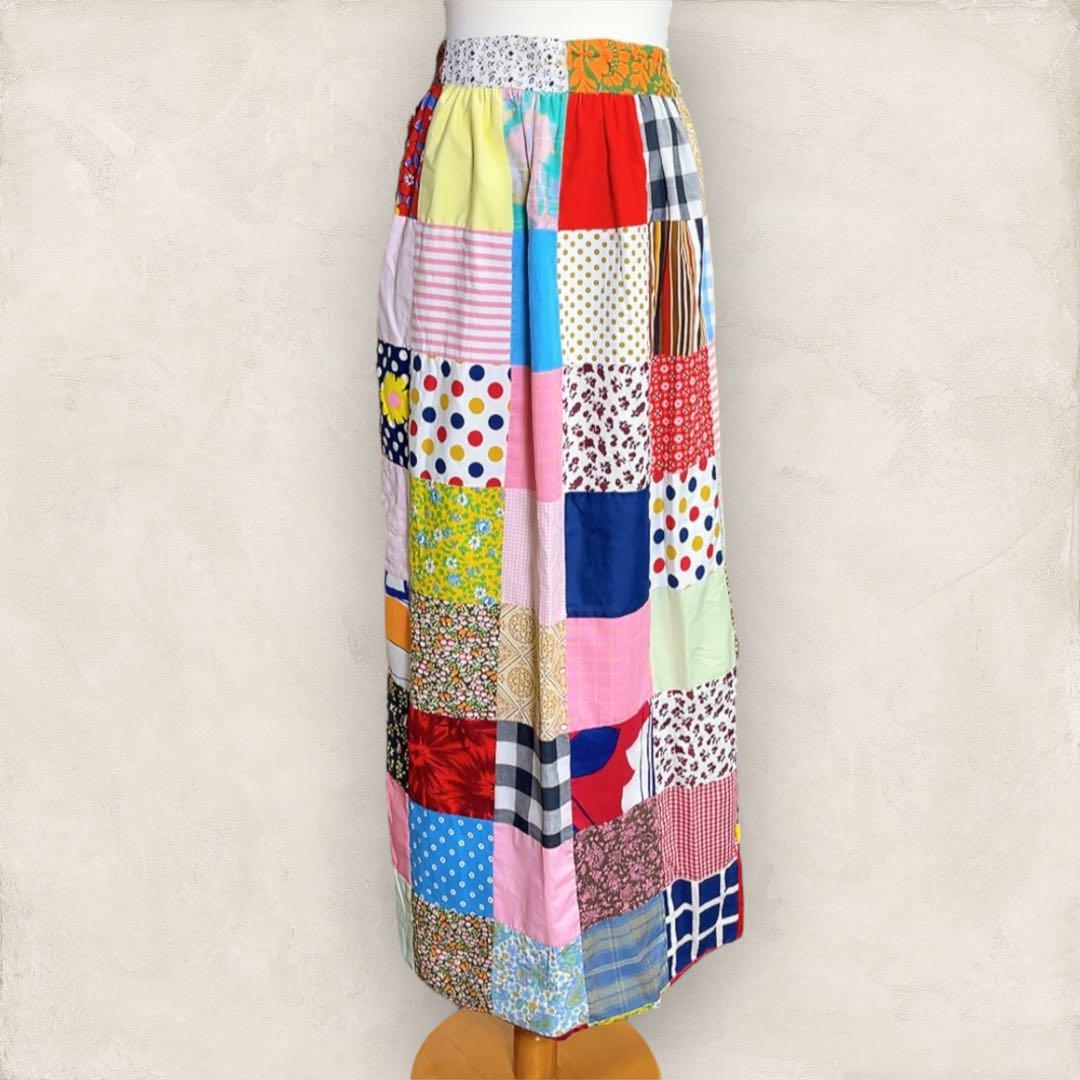 古着屋購入 パッチワークロングスカート ビンテージ 60s ハンドメイド
