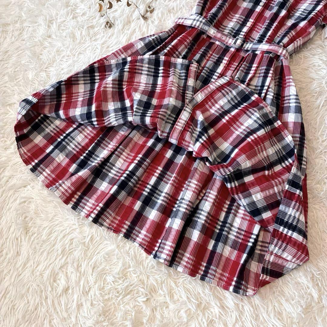 美品　ブルックスブラザーズ♡シャツワンピース　チェック　ベルト付き　プリーツ　8 美品 ブルックスブラザーズ♡シャツワンピース チェック ベルト