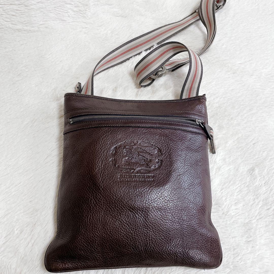 美品 希少 BURBERRY ホースロゴ 型押し オールレザー ショルダーバッグ