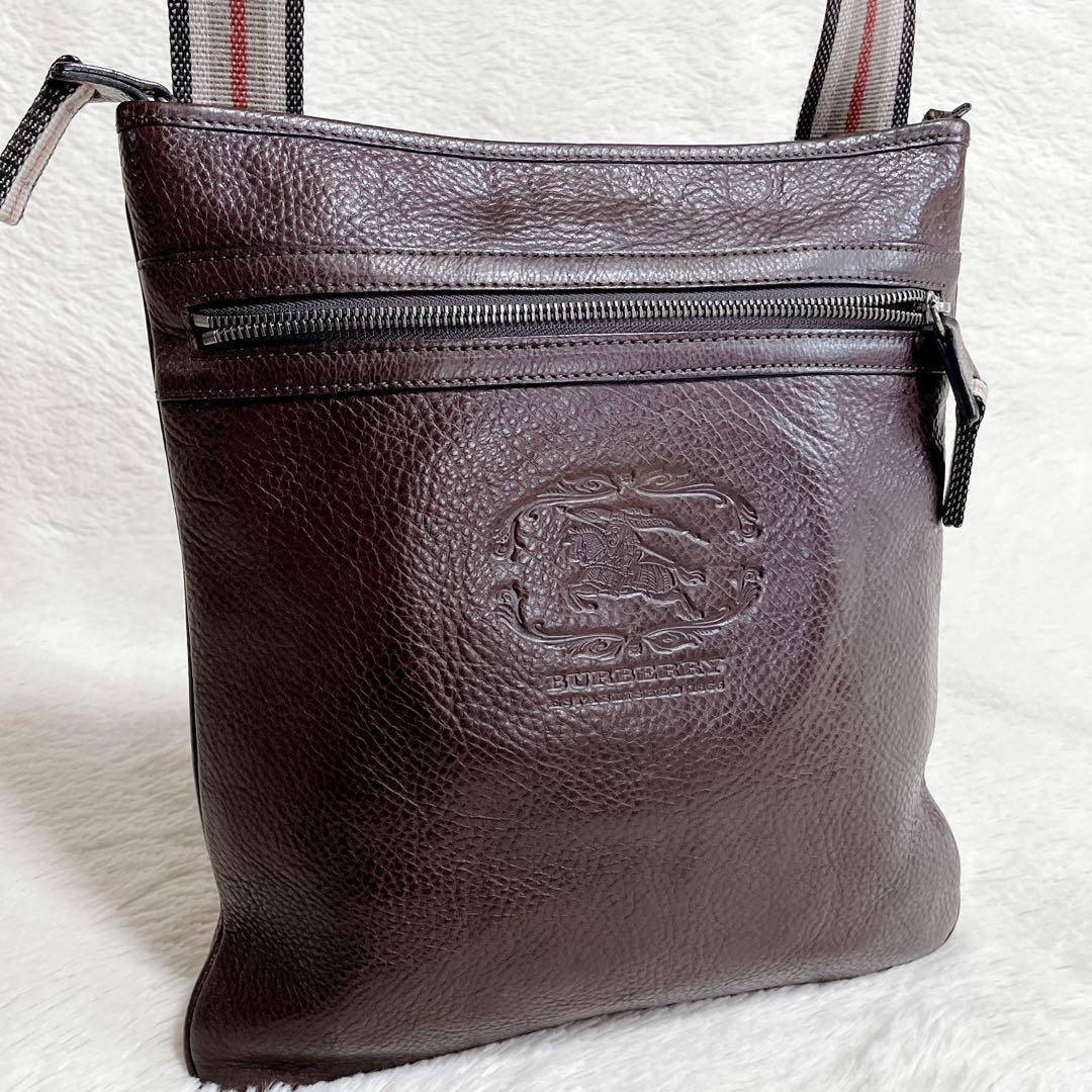 美品 希少 BURBERRY ホースロゴ 型押し オールレザー ショルダーバッグ