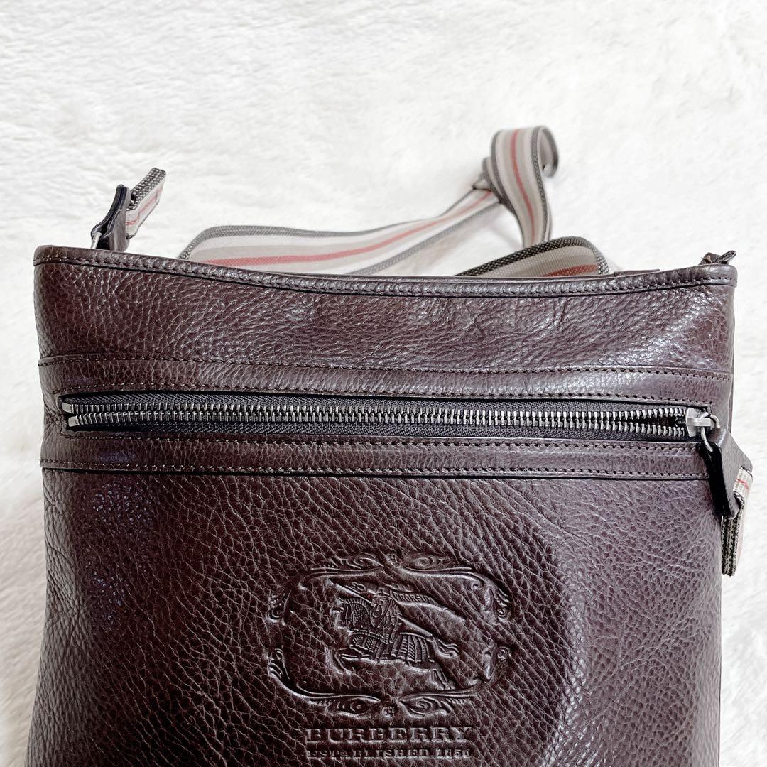 美品 希少 BURBERRY ホースロゴ 型押し オールレザー ショルダーバッグ