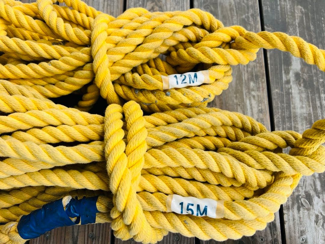 親綱ロープ15m1本 .12m1本 .緊張器2個やや傷や汚れあり HRDEVELOPMENT_JP