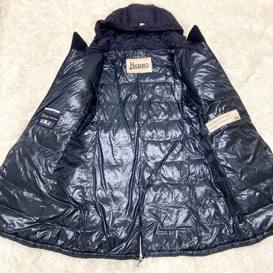 snow✨HERNO ダウンコート ニット 切替 ネイビー プレート 42