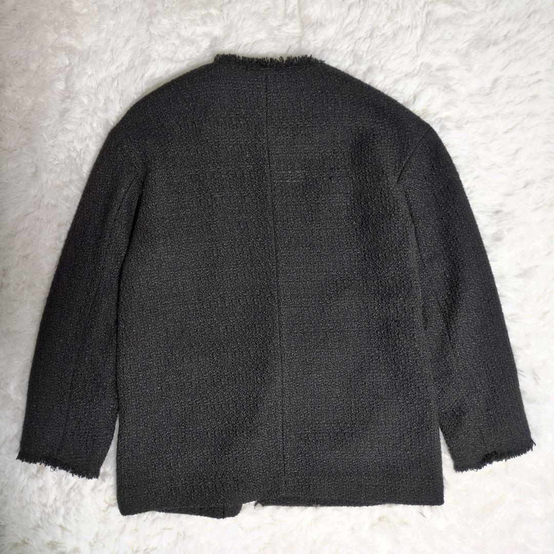 【美品】ジャーナルスタンダード　ノーカラーツイードジャケット　ブラック　フリンジ