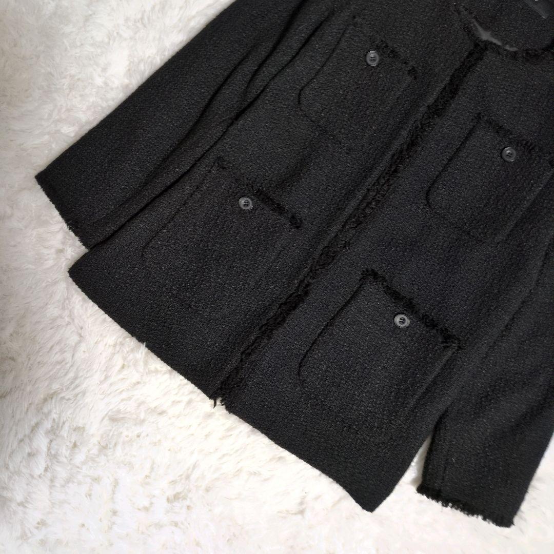 【美品】ジャーナルスタンダード　ノーカラーツイードジャケット　ブラック　フリンジ