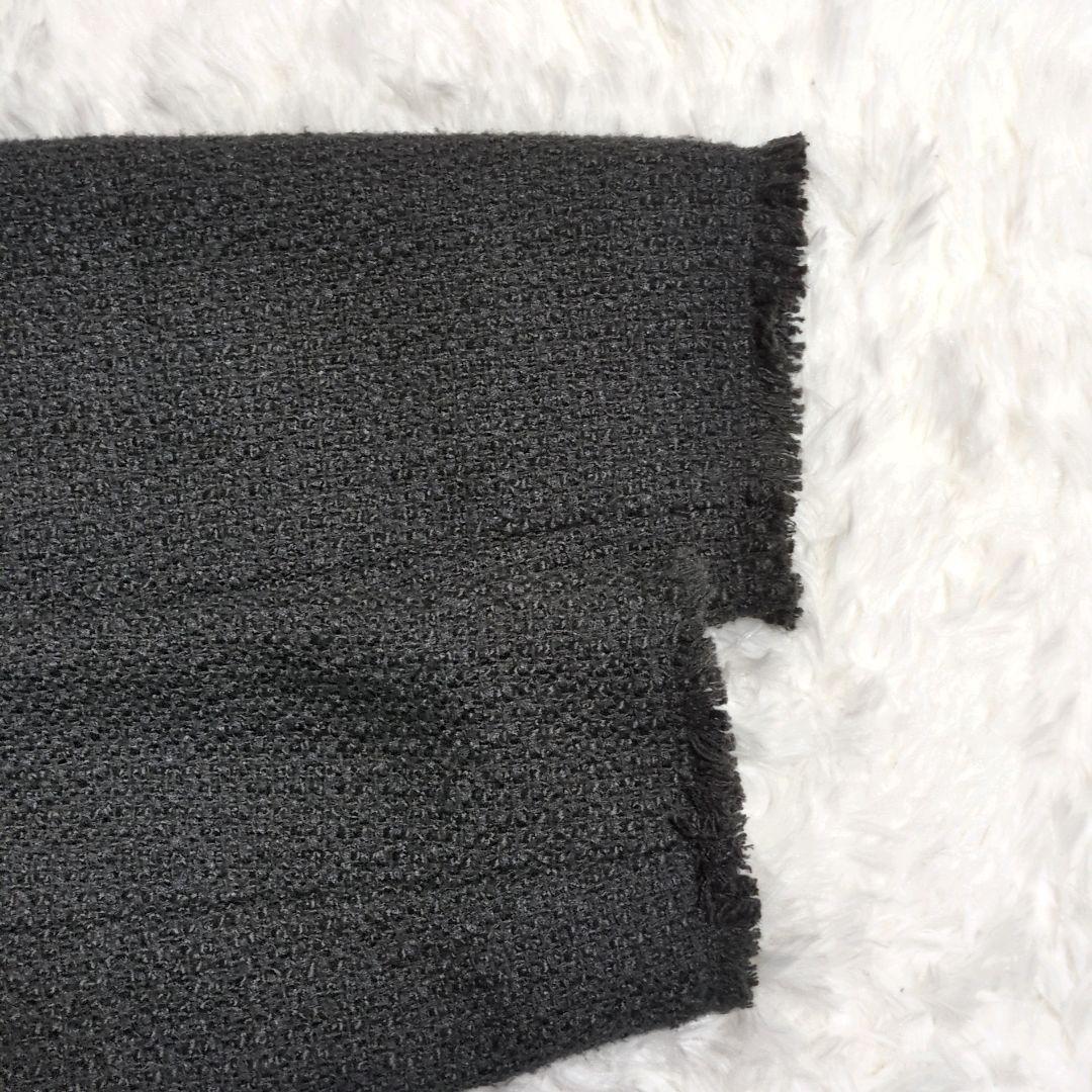 【美品】ジャーナルスタンダード　ノーカラーツイードジャケット　ブラック　フリンジ