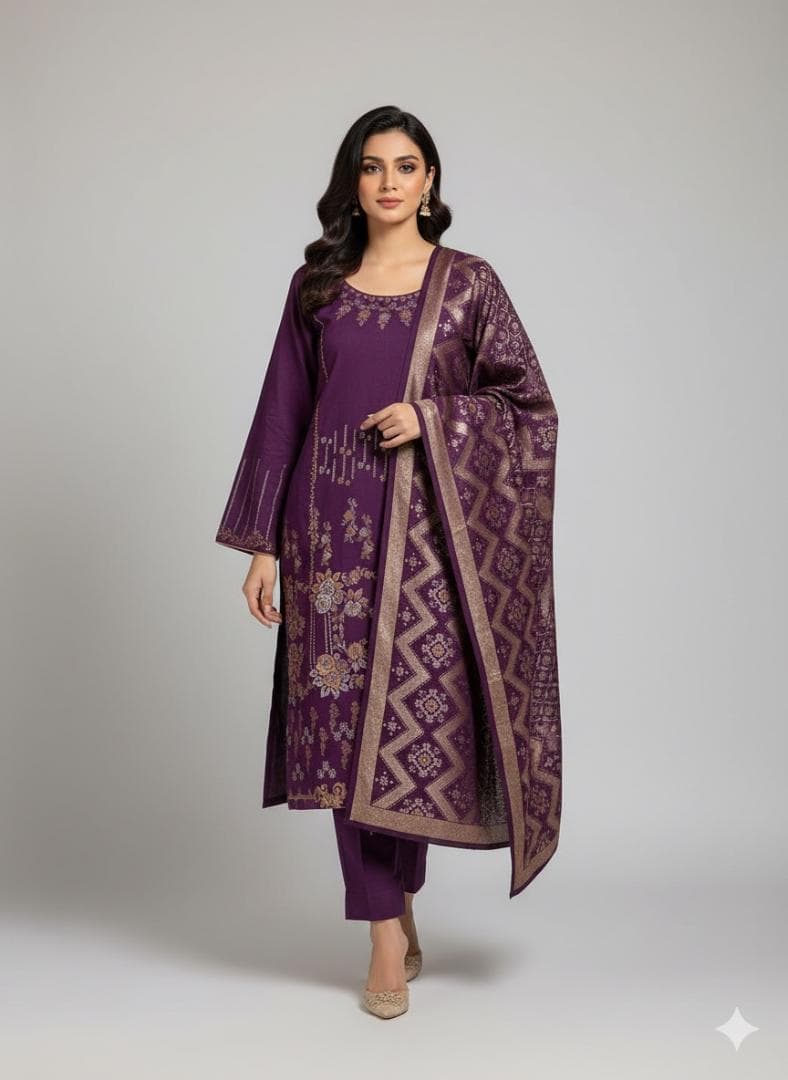 Pakistani Branded Jacquard 3-Piece Suit
