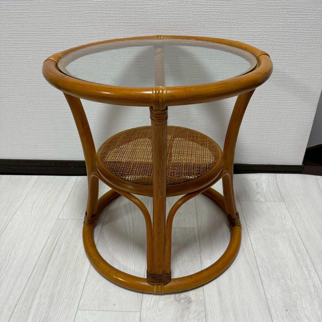 ラタンテーブル サイドテーブル 丸テーブル 籐 昭和レトロ