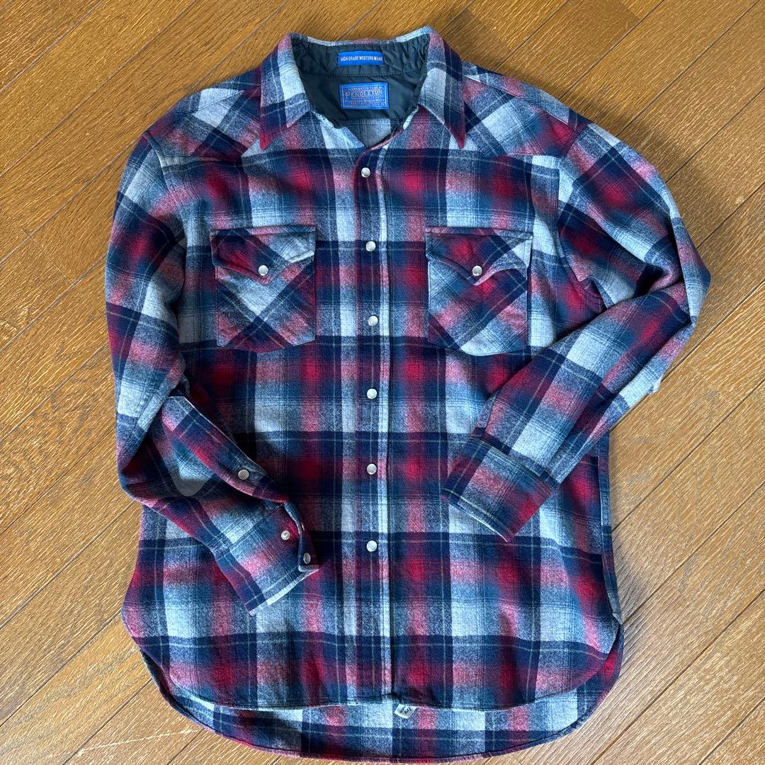 Pendleton ウールネルシャツ ウエスタン チェック オンブレL PENDLETON