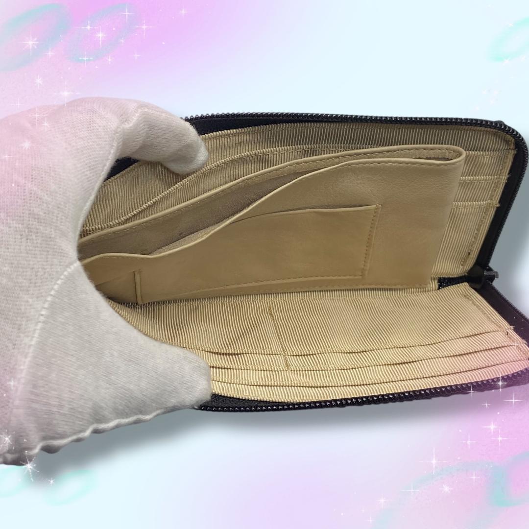 《美品》 L字ファスナー長財布 リザード革 ブラック