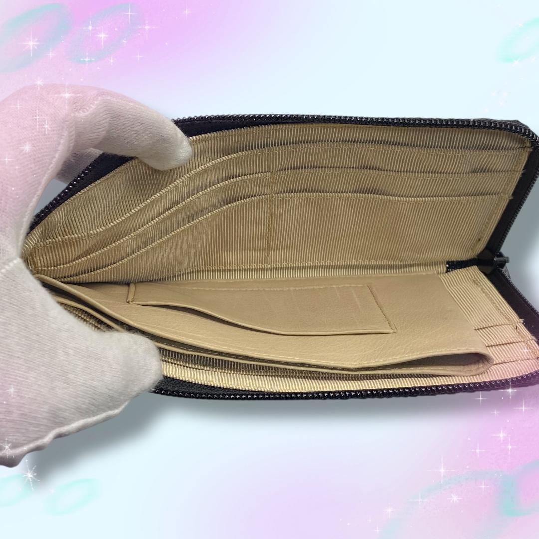 《美品》 L字ファスナー長財布 リザード革 ブラック
