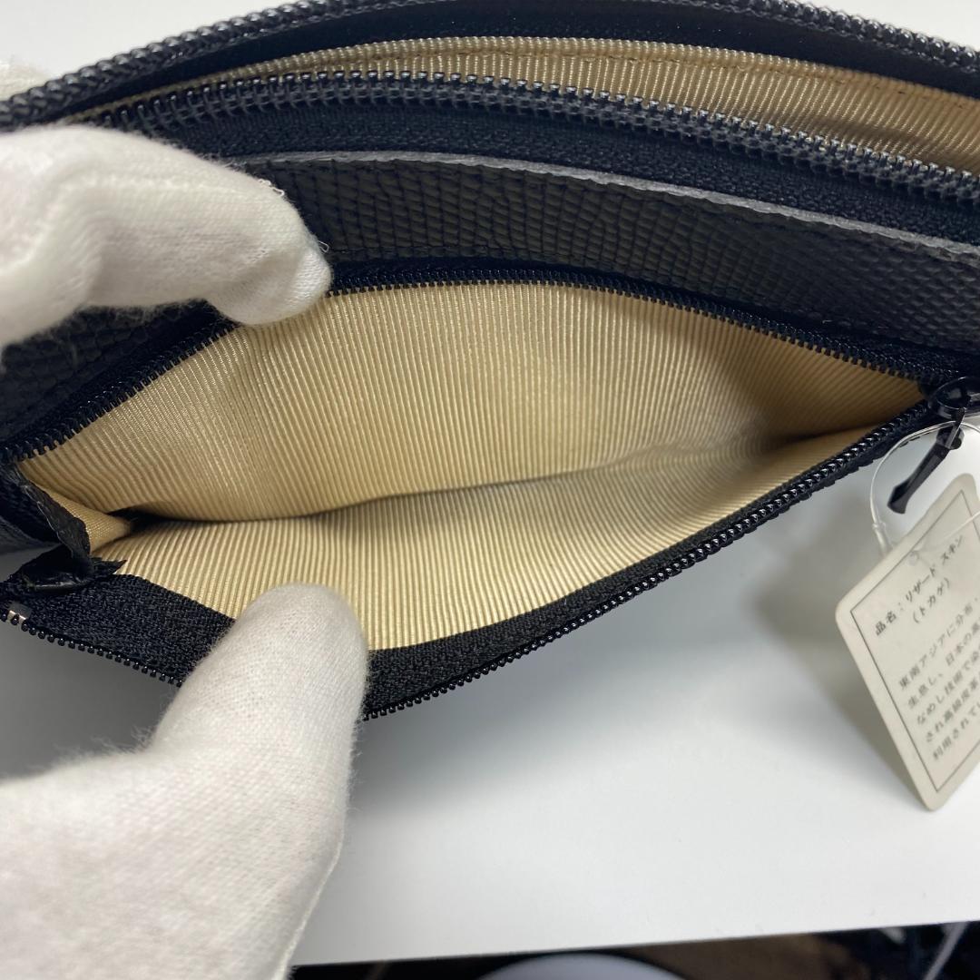 《美品》 L字ファスナー長財布 リザード革 ブラック