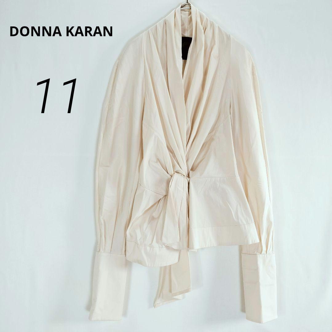 c9035【ダナキャラン】絹 カシュクール ドレープ ブラウス アイボリー L