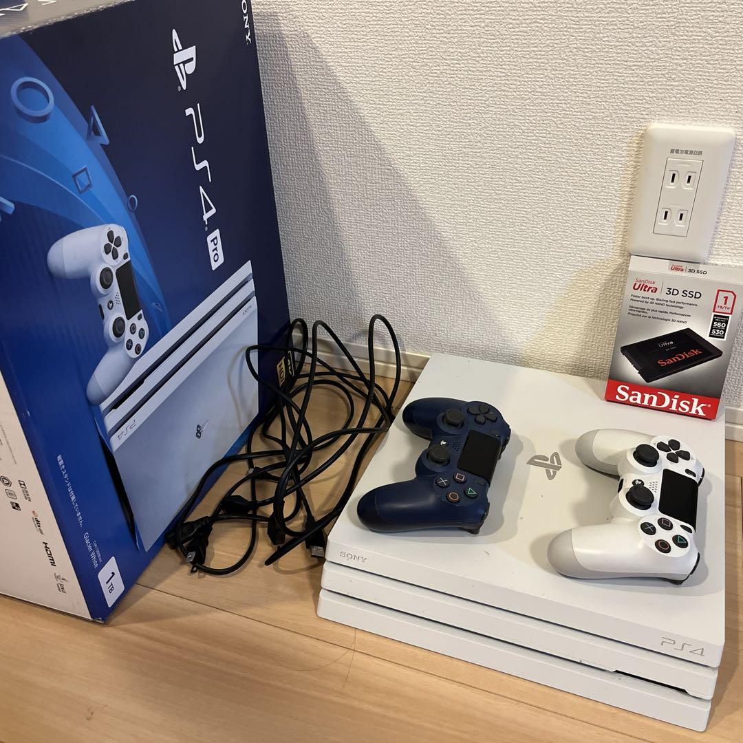 SSD 1TB換装済み　SONY PlayStation4 Pro 本体 美品】Sony PS4 Pro 本体 1TBホワイト SSD換装済