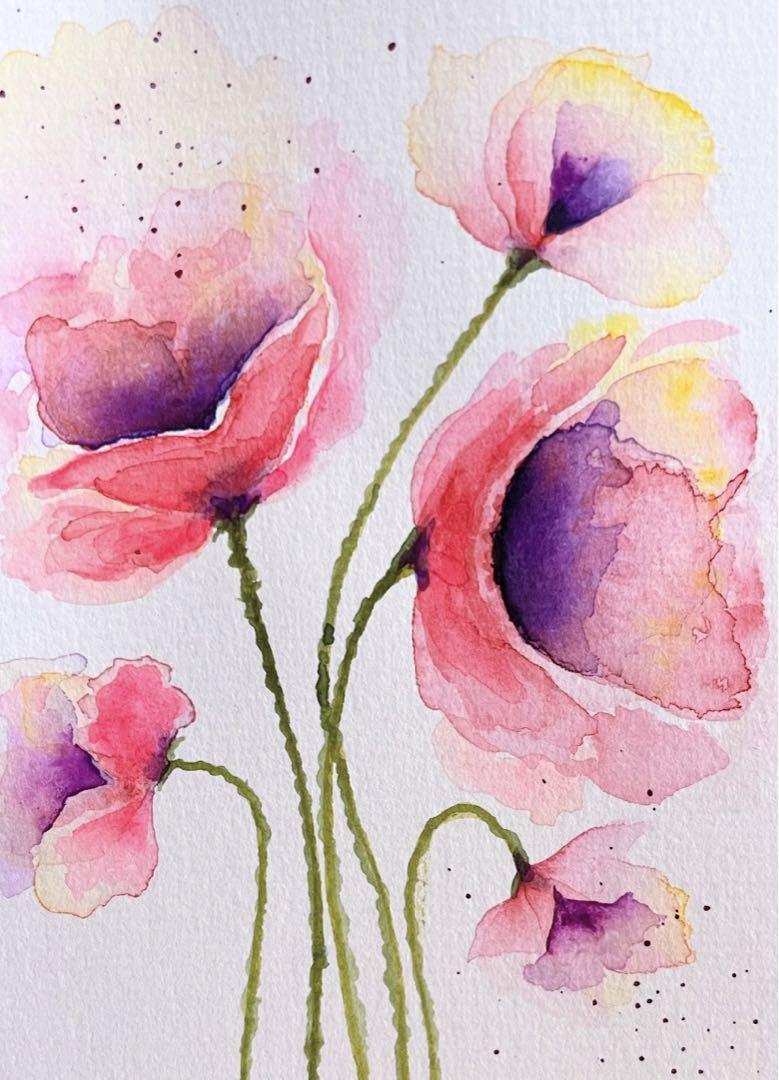 ショップレビュー ランキング 水彩画 絵画 原画『抽象花-ポピー』ピンク - メルカリ 絵画