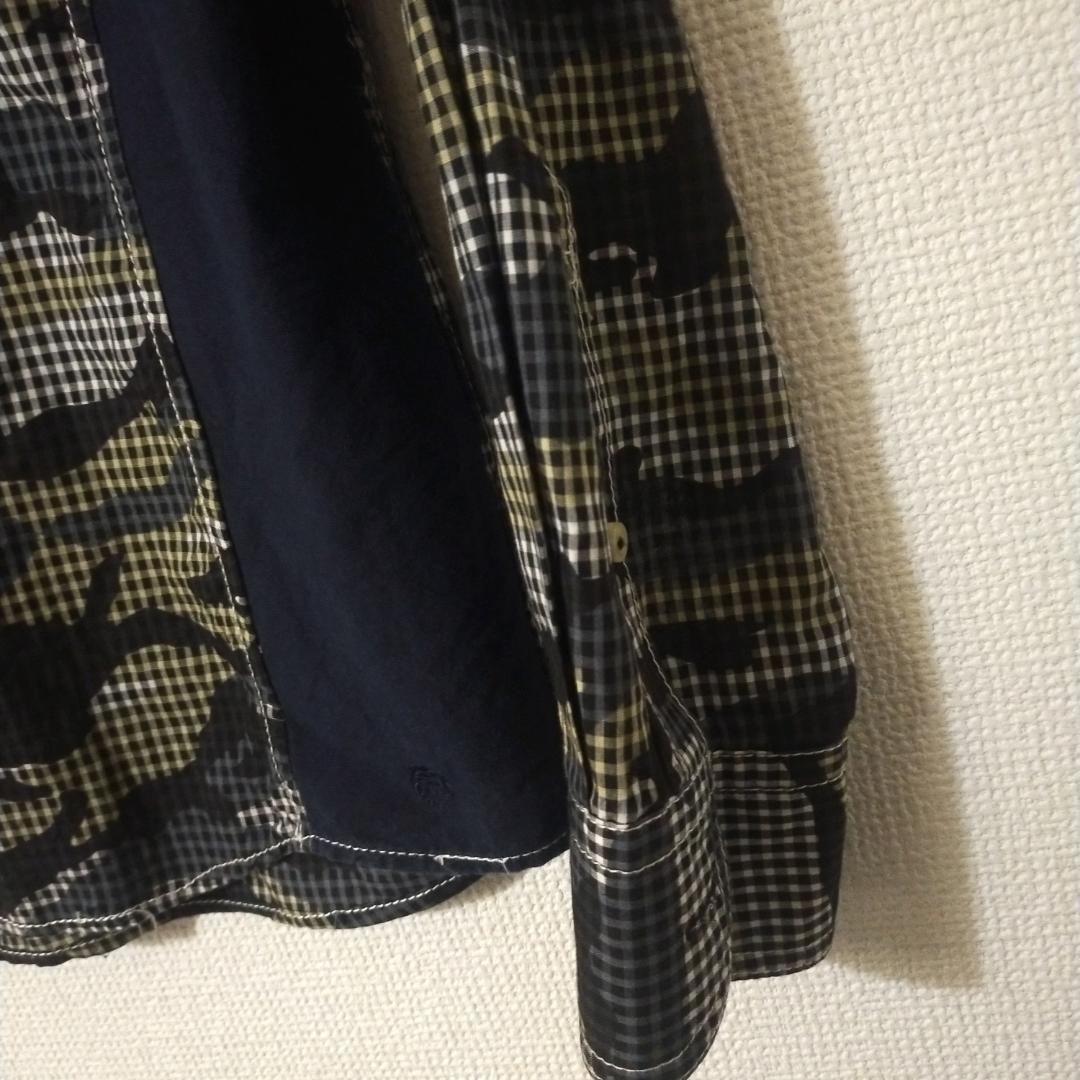 美品　河谷シャツ　ボタンダウンシャツ　迷彩　ネイビー　M