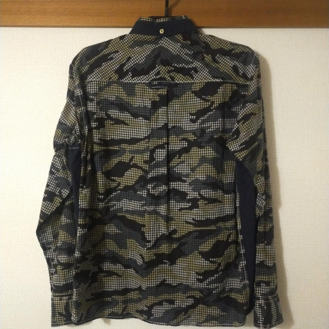 美品　河谷シャツ　ボタンダウンシャツ　迷彩　ネイビー　M